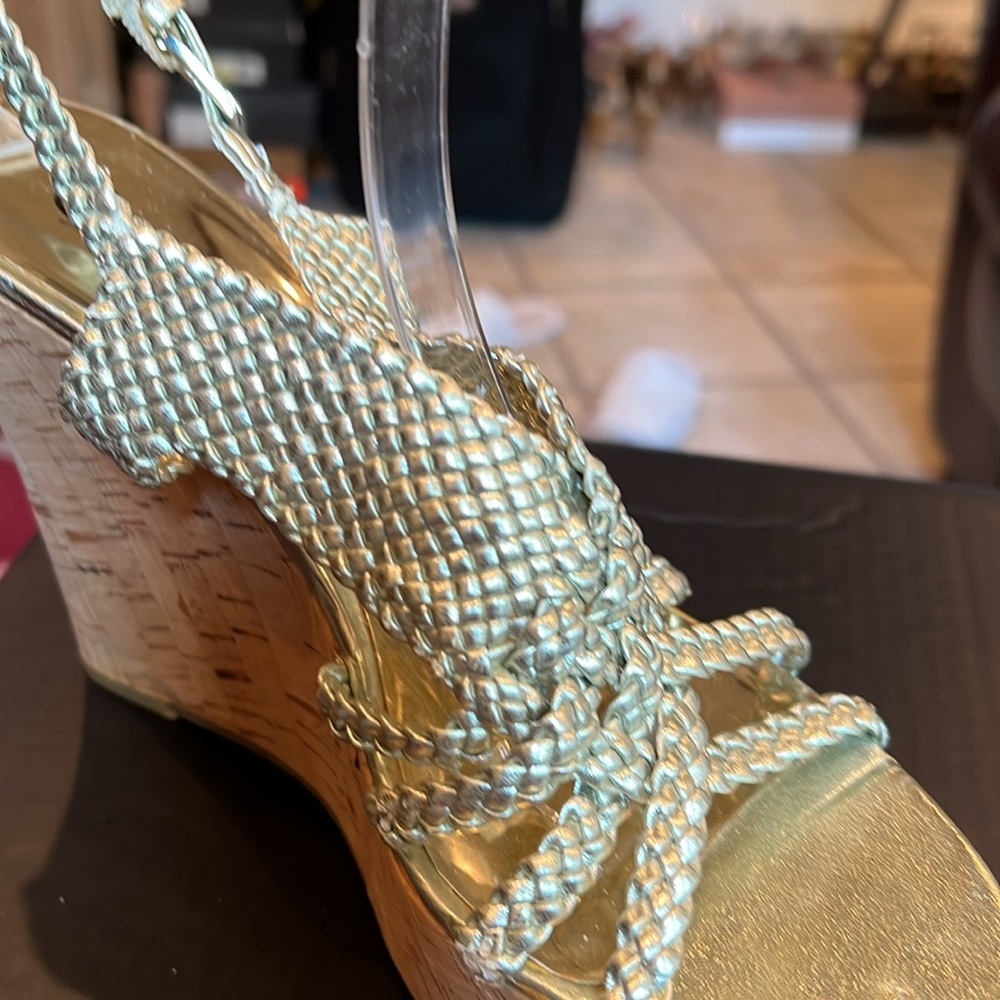 Carlos Santana Horizon Sandals in Silver Braided Top and Cork Wedge Sz 8.5 NEW - Picture 3 of 14